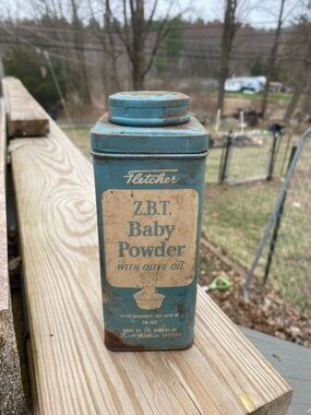 Vintage Fletcher Z.B.T. Baby Powder Tin - Blue Antique Decor